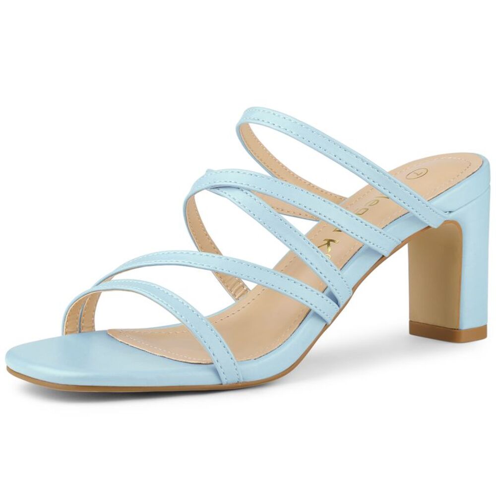 Slip-On Crisscross Strap Block Heels Blue Sandals